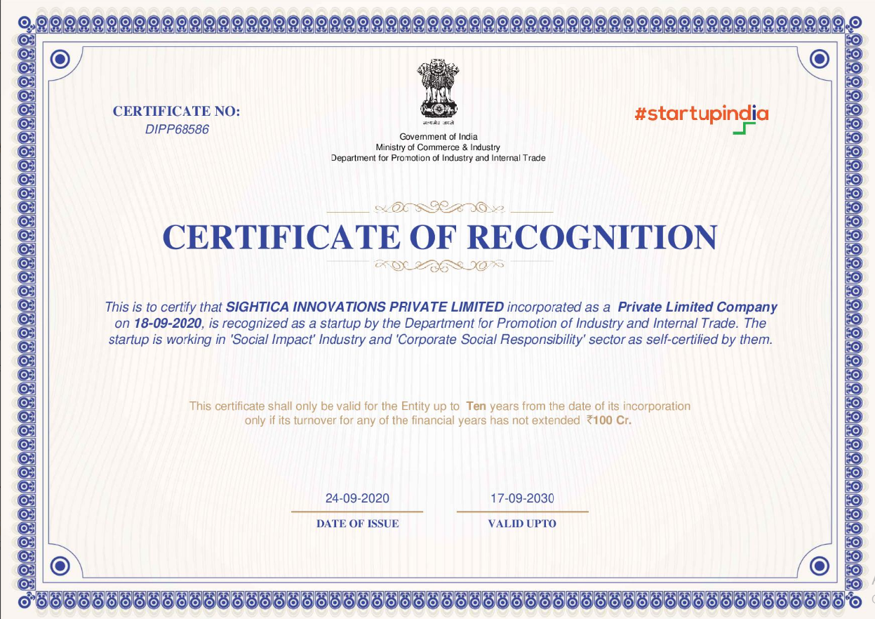 View Sightica certificate of recognition