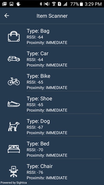 Item Seeker app screenshot - pairing a Bluetooth item tag